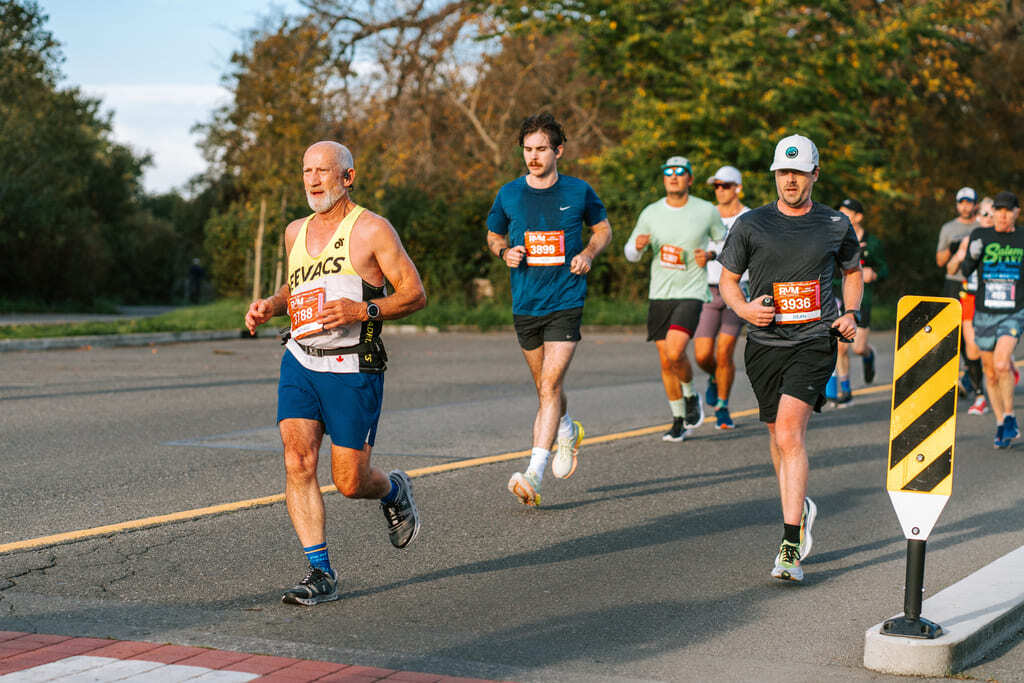 Runners powering through a 10k race