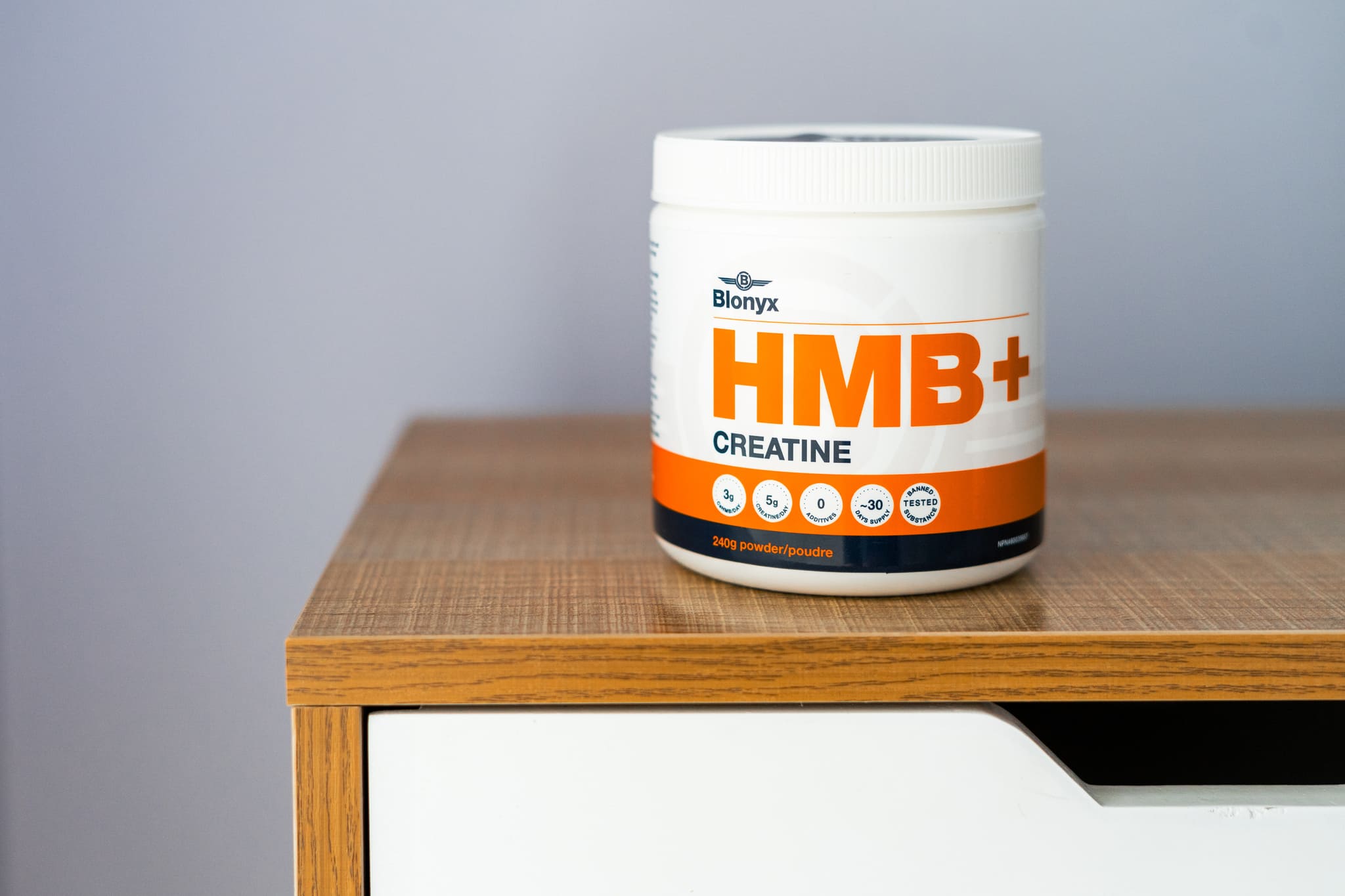 Blonyx HMB+ Creatine on a Nightstand