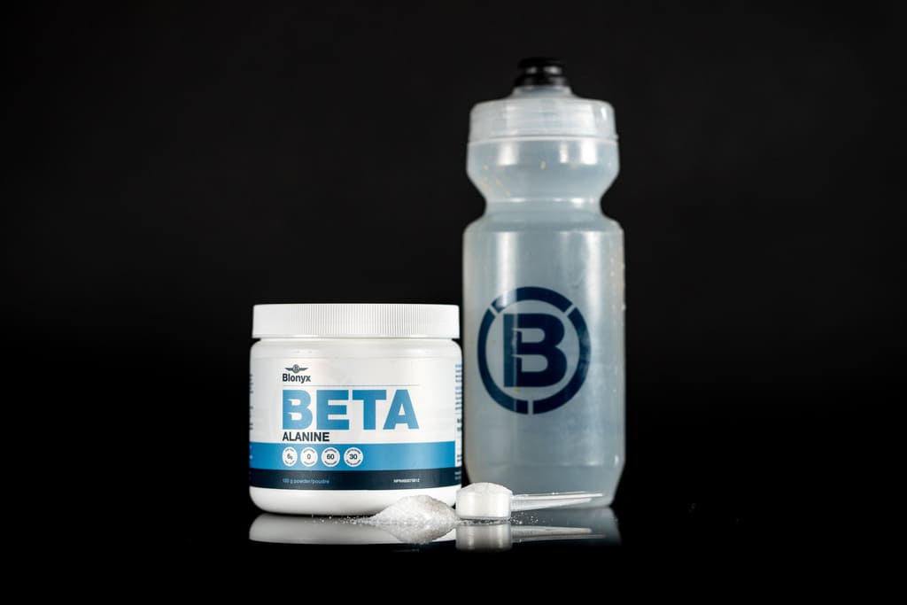 Blonyx Beta Alanine next to a Blonyx water bottle.